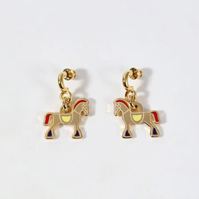 Hermes red enamel earrings-3712  